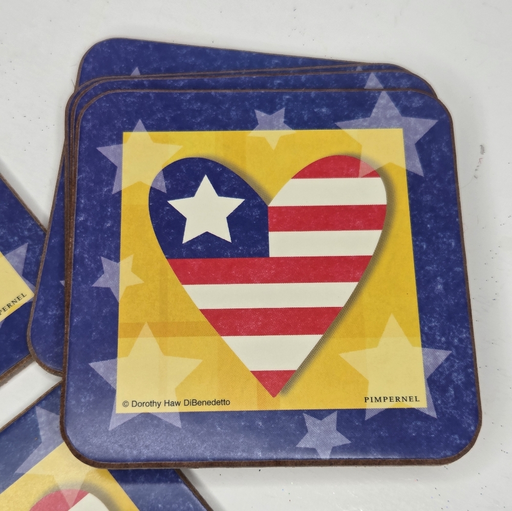 Pimpernel Premier Collection American Flag Heart Coasters Set‎ New - Picture 7 of 10